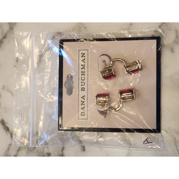 Dana Buchman Red & Gold-Tone Double Gemstone Drop Earrings - Picture 2 of 6